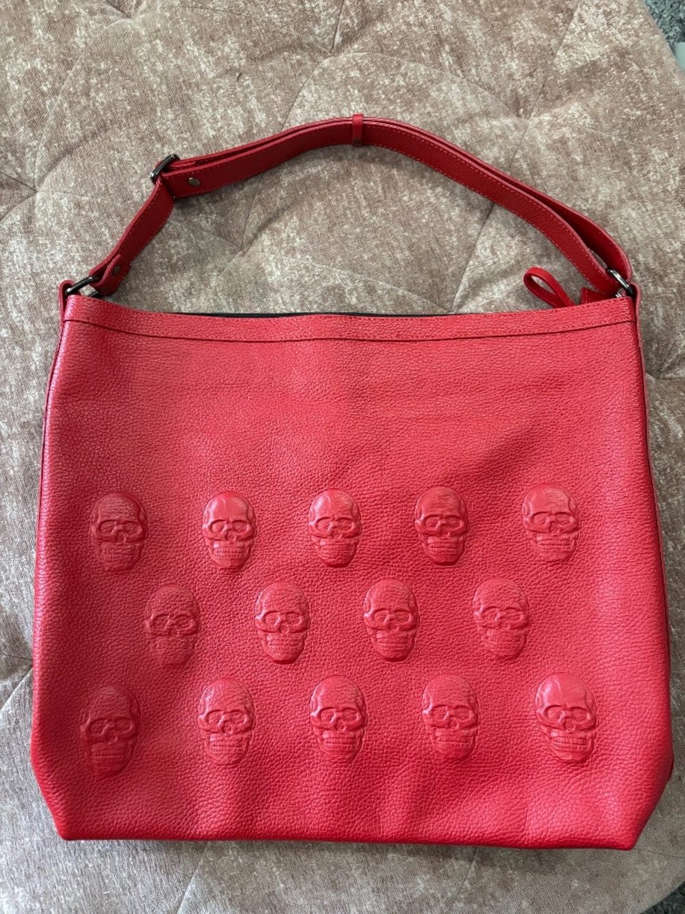 IO Pelle red skull leather purse tote